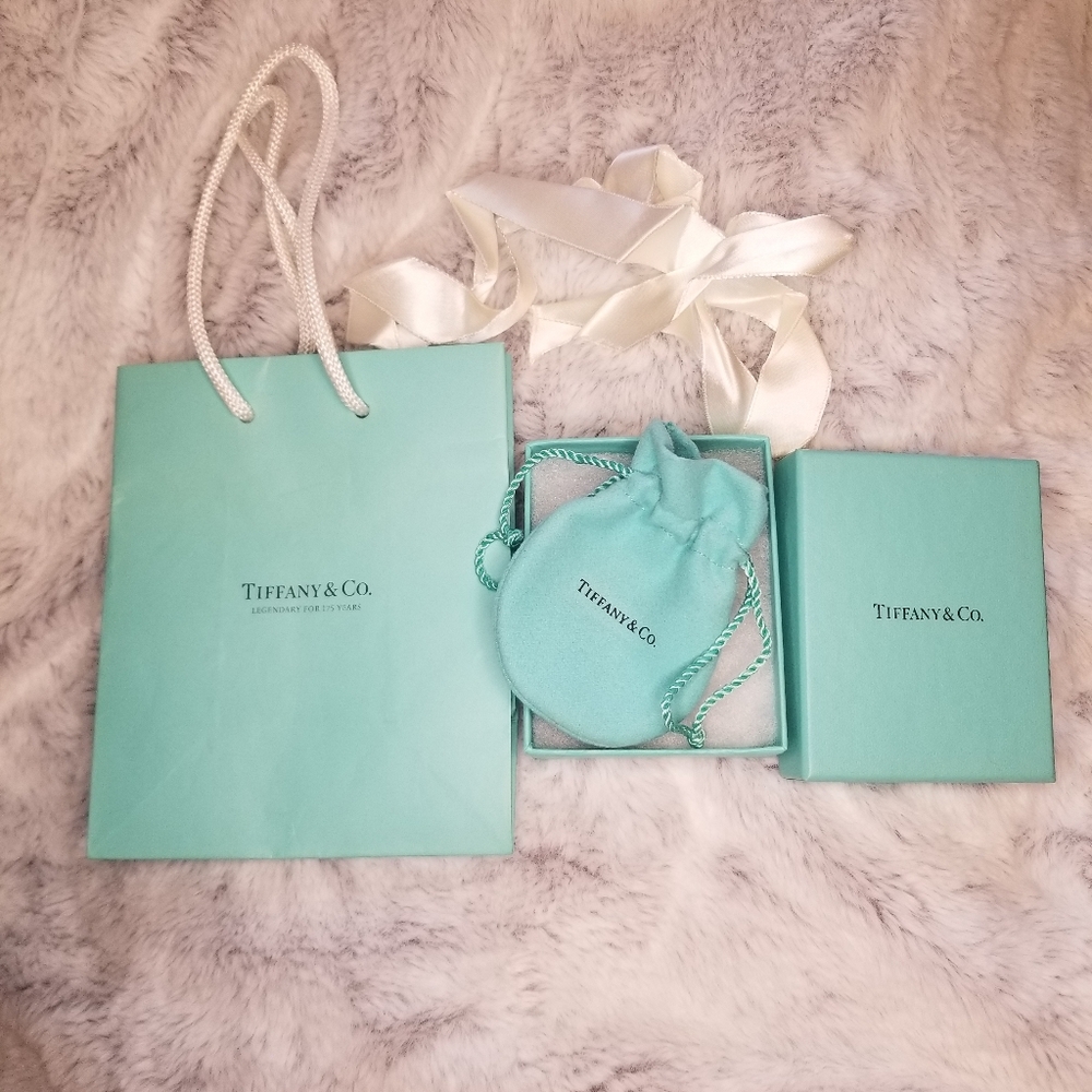 Tiffany & Co. Jewelry Box, Drawstring Bag, Gift Bag and Ribbon